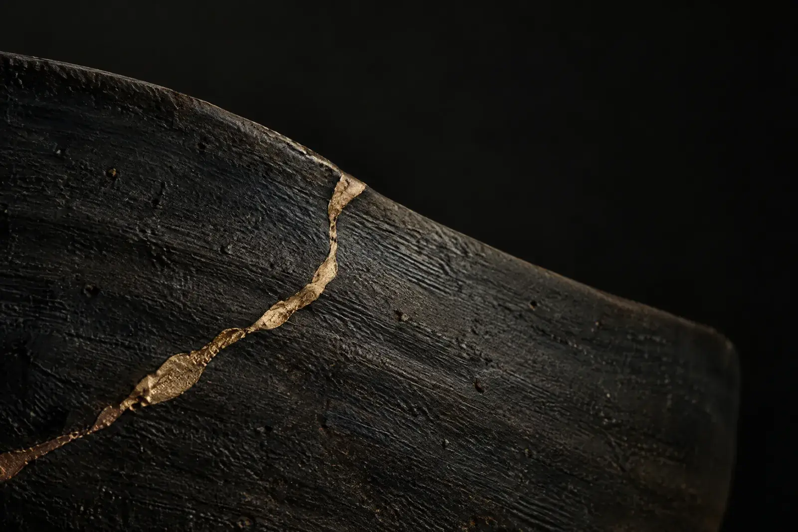 Goldene Kintsugi-Naht als Sinnbild für einen sichtbaren Bruch