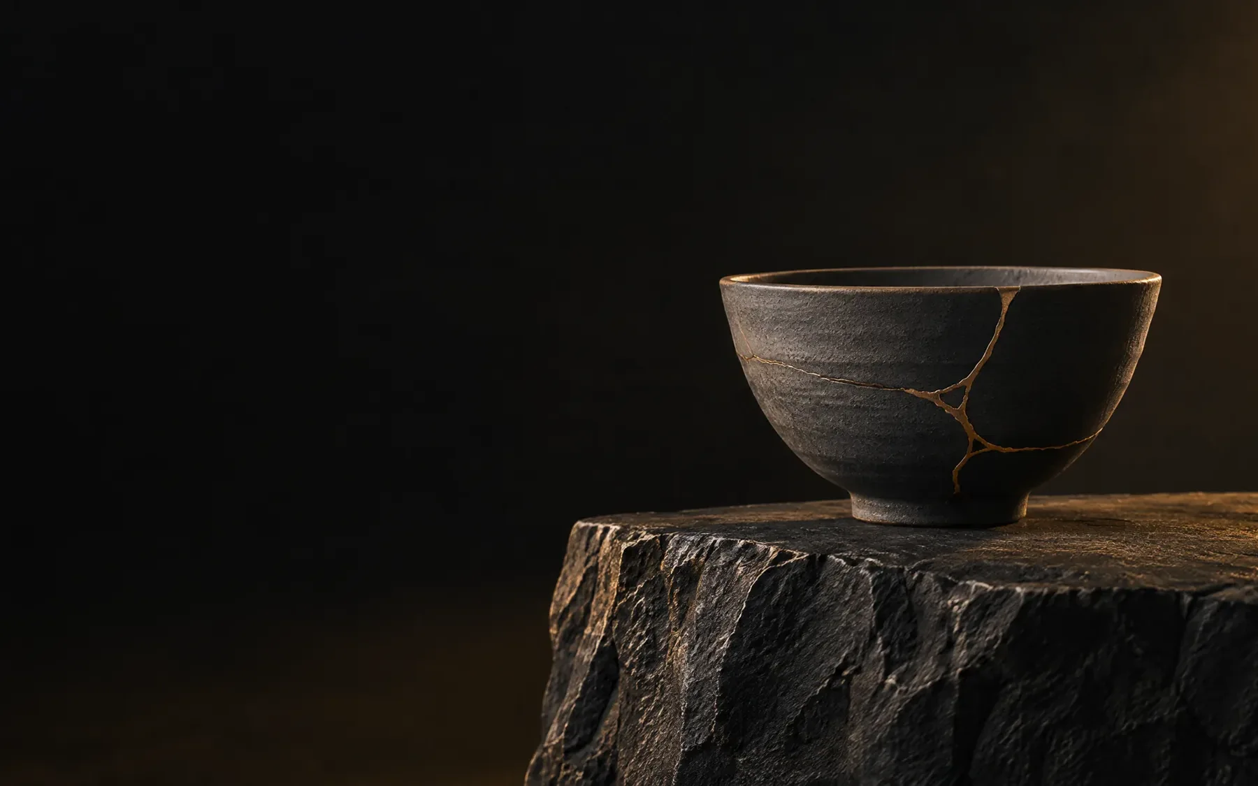 Mit Gold reparierte Kintsugi-Schale als Symbol für Goldene Narben